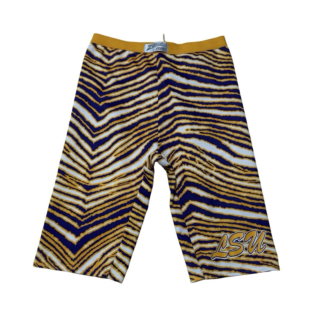 Vintage Zubaz x Bike x LSU Compression Athletic Cycling Shorts Sz Large 18x11.5